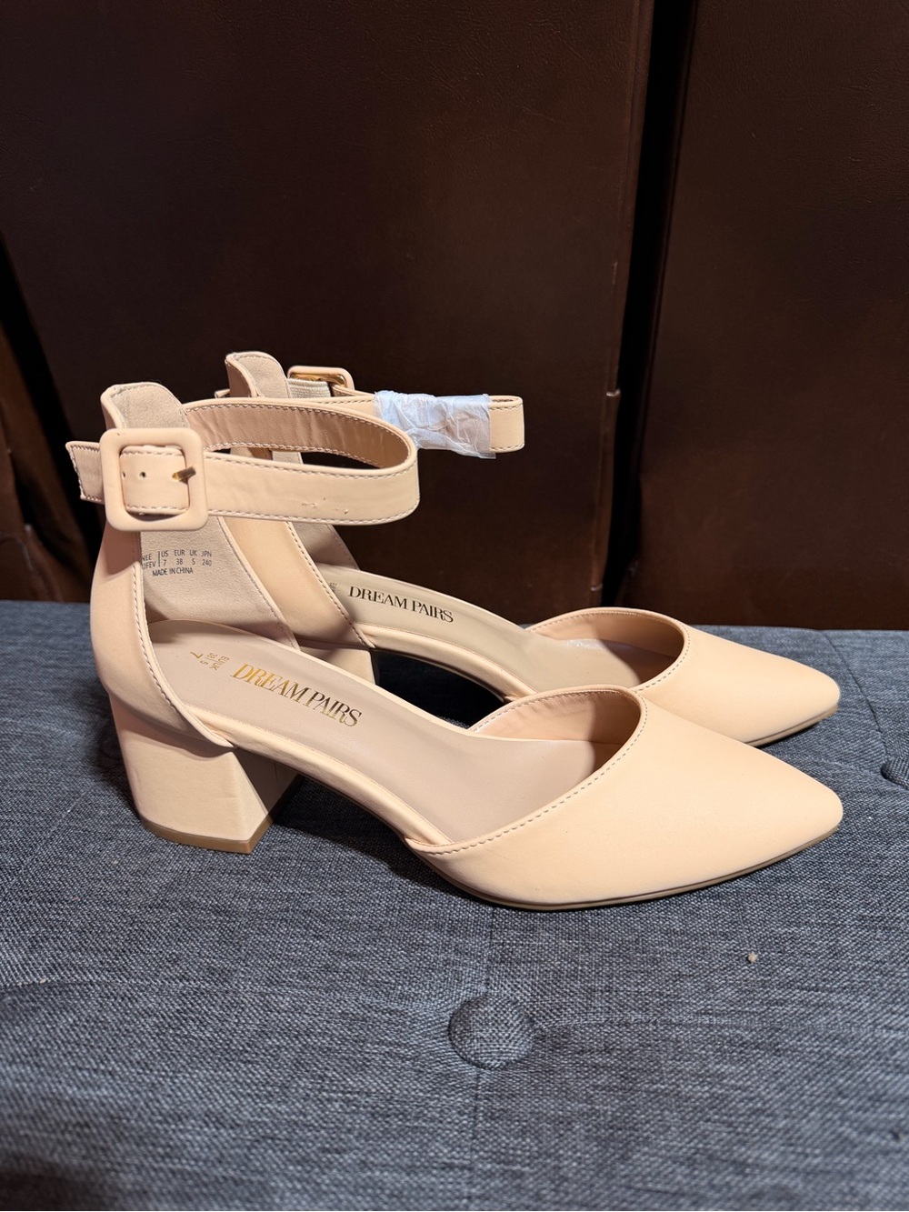 Dream Pairs Beige Ankle-Strap Pointed Toe Block Heels - Picture 5 of 7